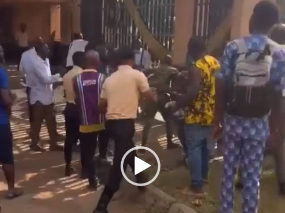 VIDEO: UNIBEN students beat up soldier over 'use of ATM'