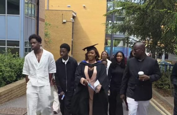Obi Cubana ecstatic as wife earns MSc with ‘distinction’ from…